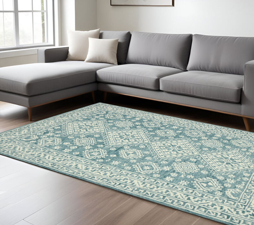 HomeRoots Wool Oriental Hand Hooked Area Rug