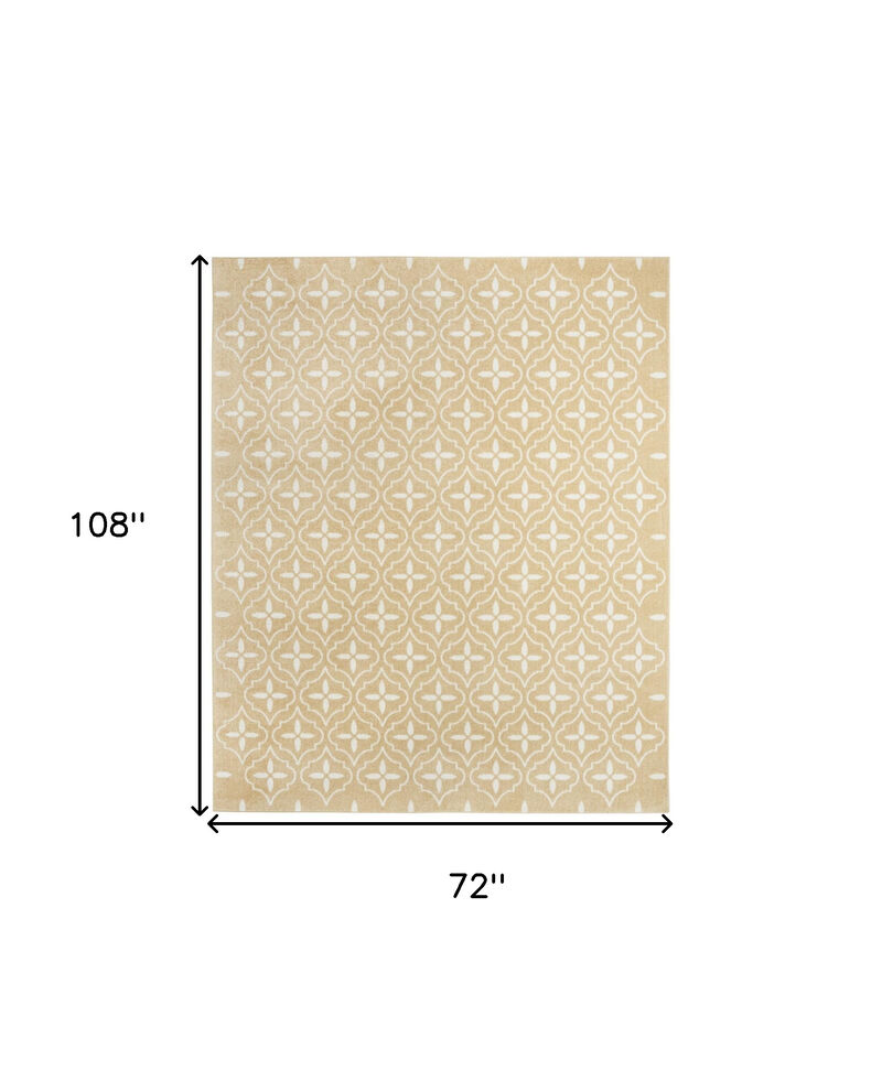 HomeRoots 6' X 9' Beige And Ivory Geometric Indoor Outdoor Area Rug image number 3