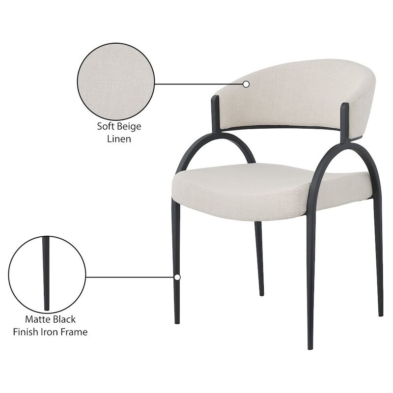 Meridian Furniture Privet Beige Linen Textured Fabric Dining Chair, Set of 2