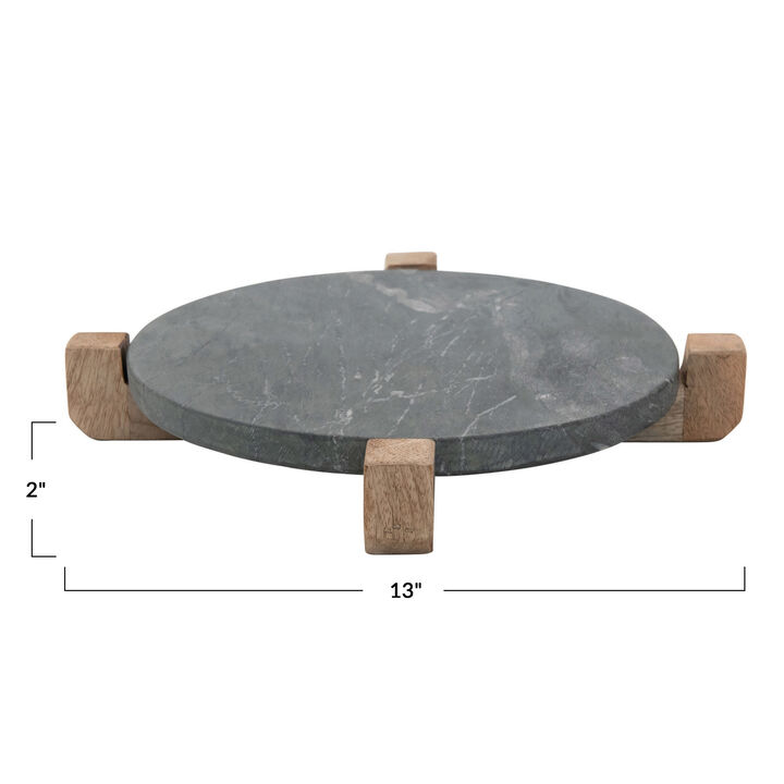 Marble Serving Board with Mango Wood Stand, Black & Natural
