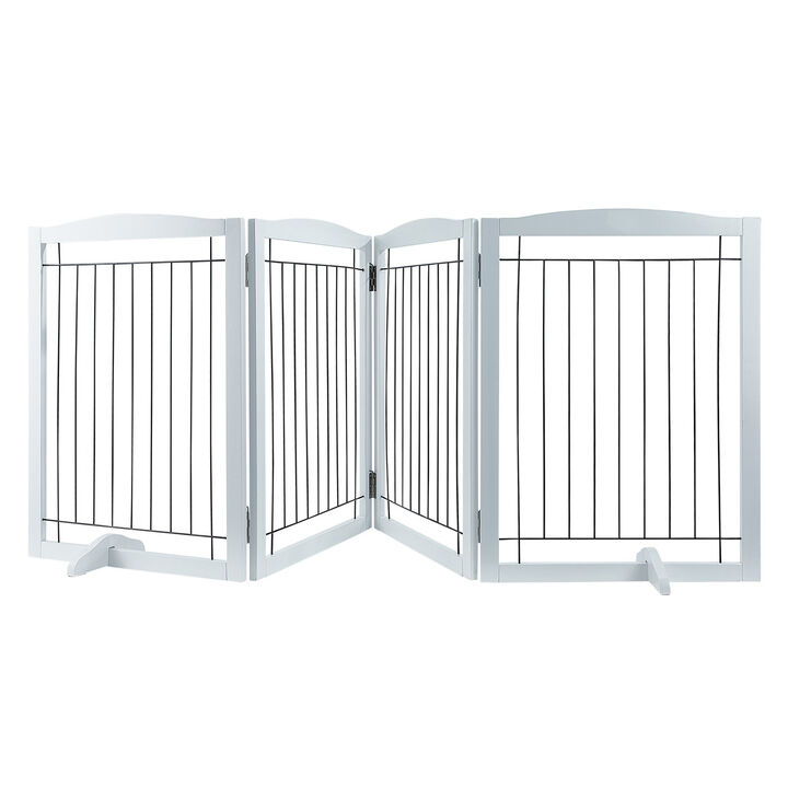 Freestanding Dog Gate with 4 Foldable Panels, Indoor Pet Barrier for Doorways and Halls