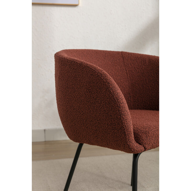 Set of 2 Boucle Fabric Dining Chairs With Black Metal Legs, Wine Red