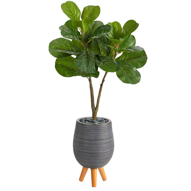 Nearly Natural 3.5-in Fiddle Leaf Fig Tree in Gray Planter with Stand