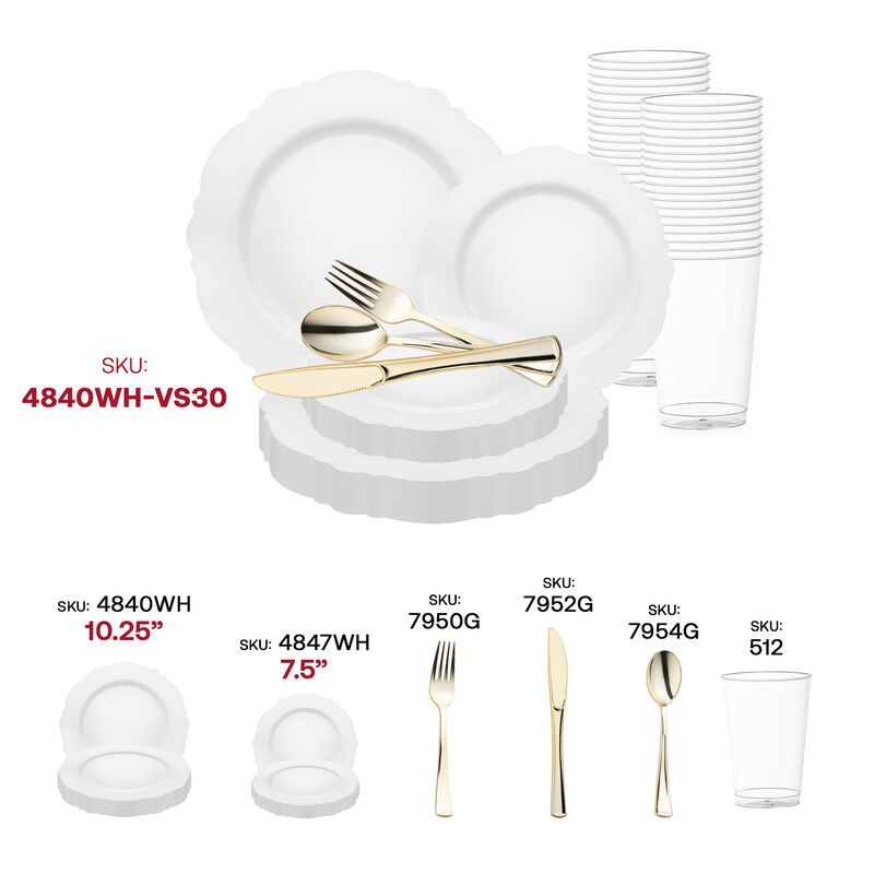 Solid White Round Blossom Plastic Wedding Value Set (30 Sets) image number 5