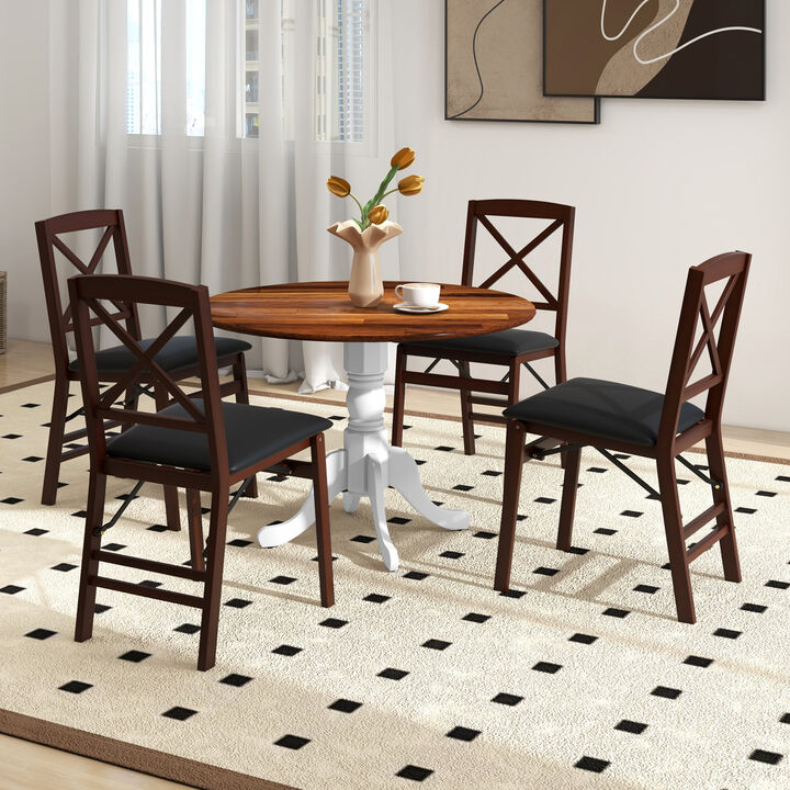 Wooden Dining Table with Round Tabletop and Curved Trestle Legs.