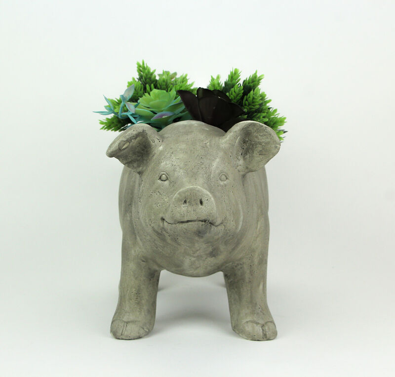 17 Inch Long Weathered Gray Finish Smiling Pig Planter image number 2