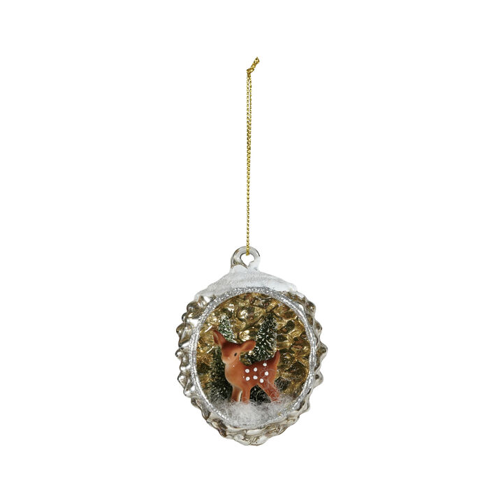Multicolor Glass Diorama Ornament with Deer and Glitter
