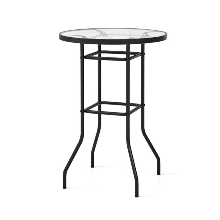 Hivvago 38 Inch Patio Bar Table with Tempered Glass Tabletop