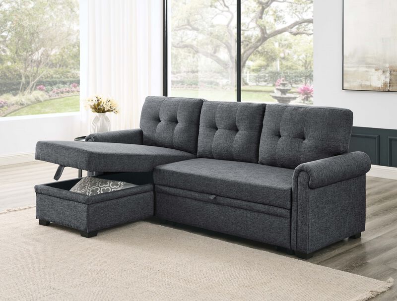 Nalkir 86 Inch Linen Blend Sleeper Sectional Sofa image number 3