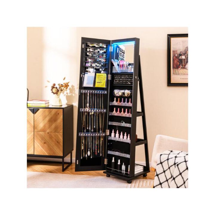 Hivvago 64 Inches Lockable Jewelry Cabinet Armoire with Built-in Makeup Mirror