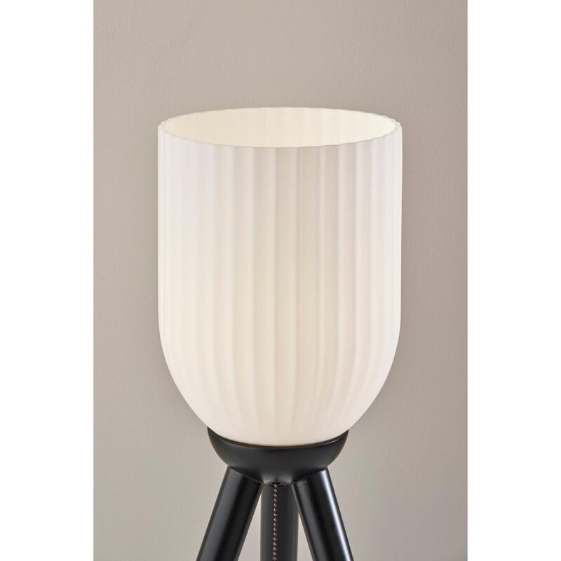 Hivvago 23" Black Solid Wood Tripod Table Lamp With White Ribbed Glass Shade