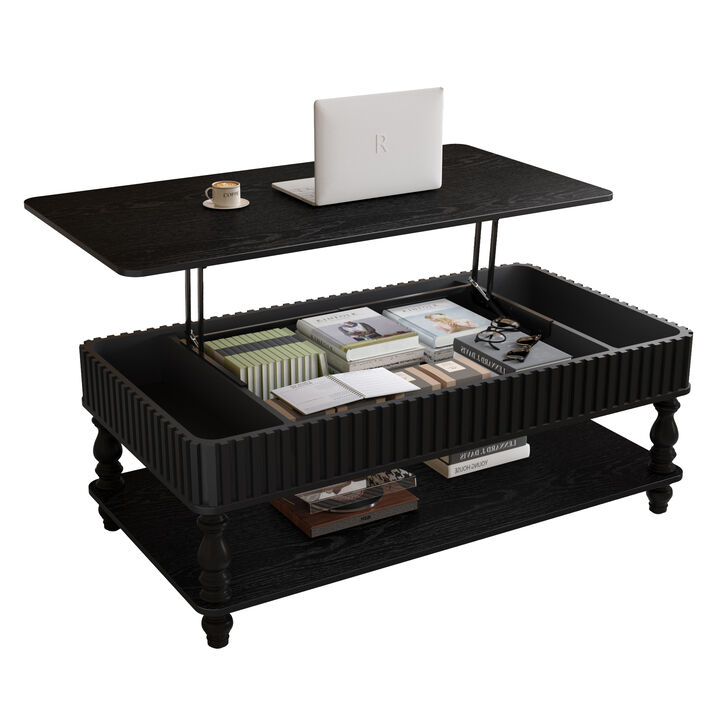 Merax Vintage Brown Solid Wood Lift-Top Coffee Table - Dual Storage & Roman Column Legs