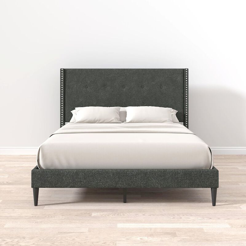 Rize Home Upholstered Complete Bed Queen Gray image number 1