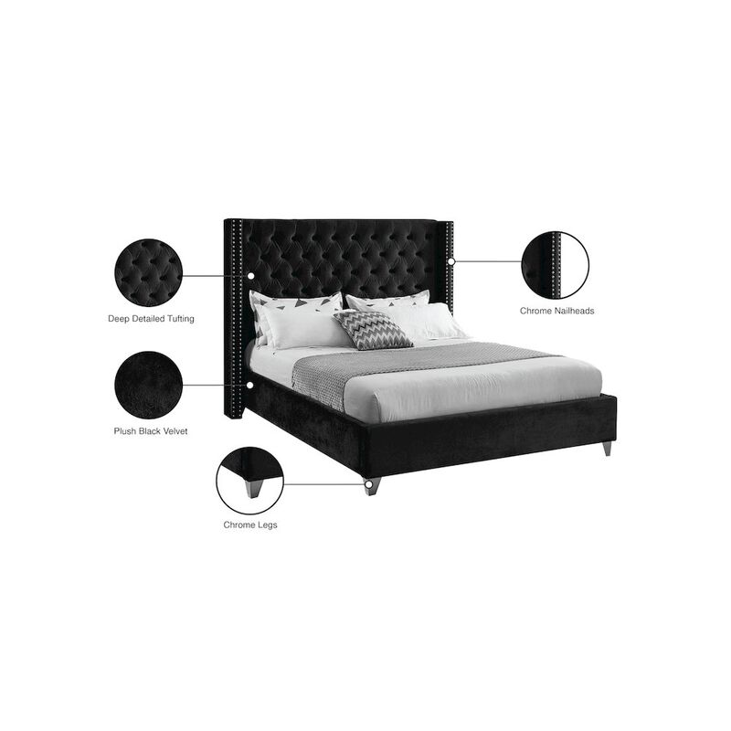 Meridian Furniture Aiden Black Velvet King Bed