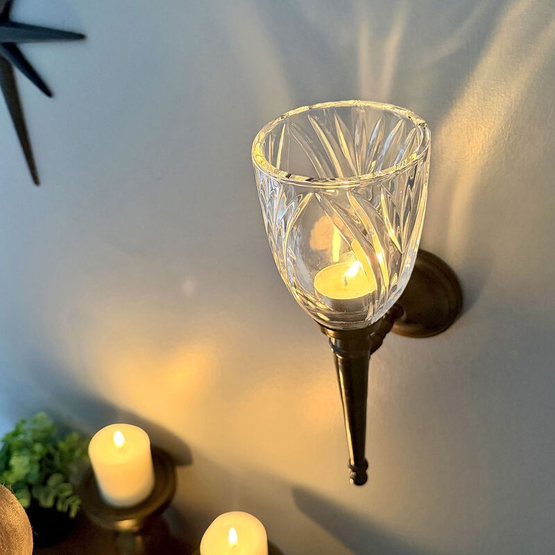 Wall Candle Sconce Bronze Finish Lead Crystal Glass 1175 In Metal Mount image number 5