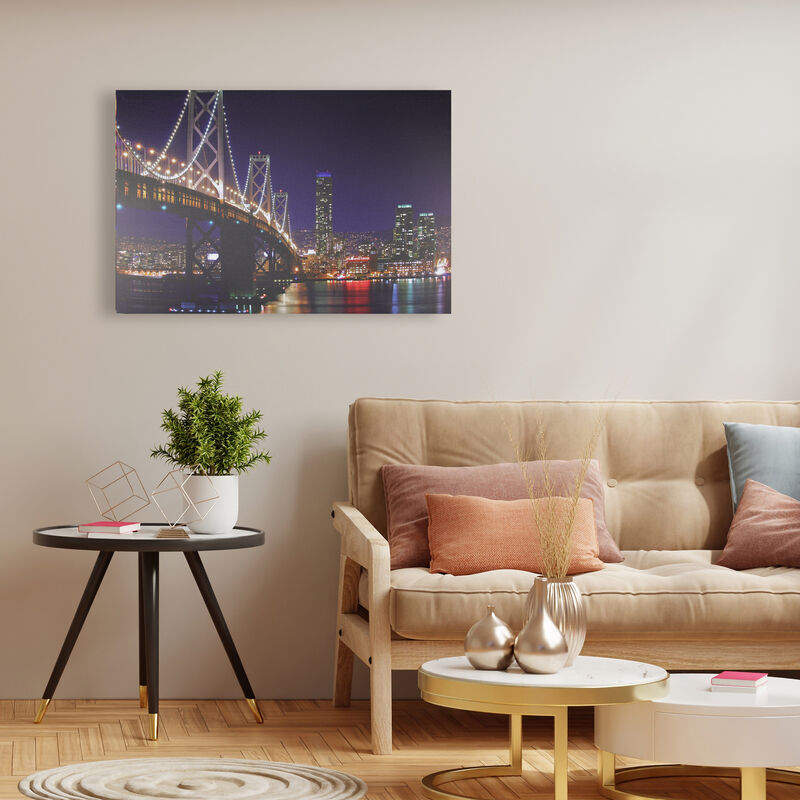 LED Lighted San Francisco Oakland Bay Bridge Canvas Wall Art 15.75" x 23.5" image number 2