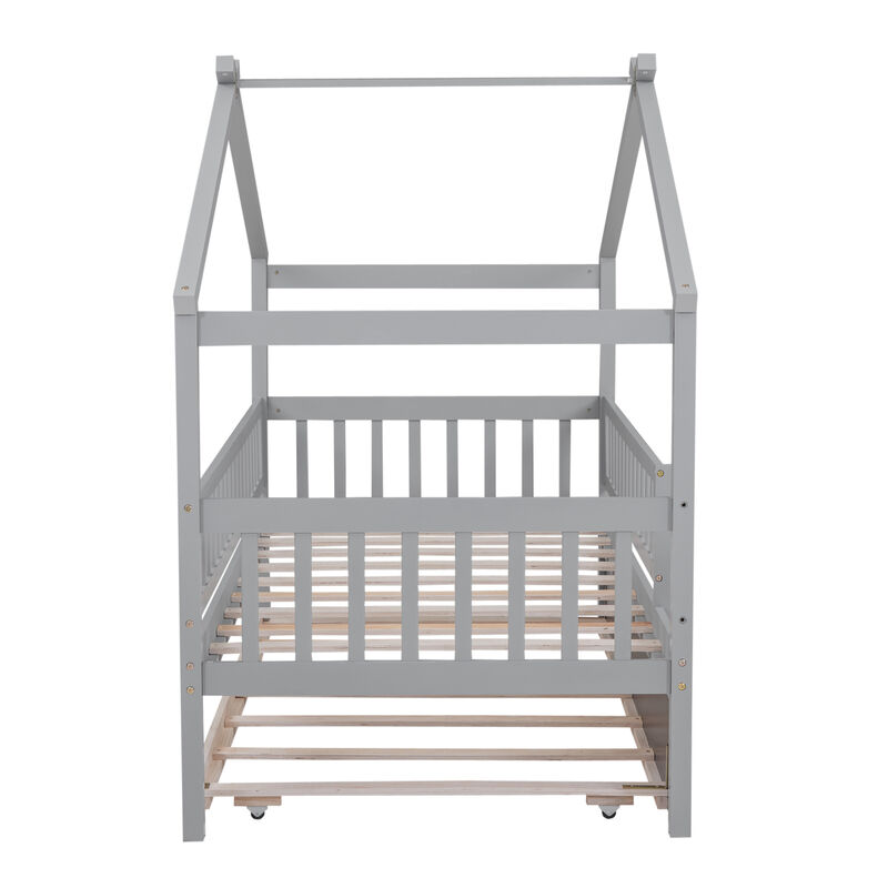 Merax Twin Size Wooden House Bed with Twin Size Trundle