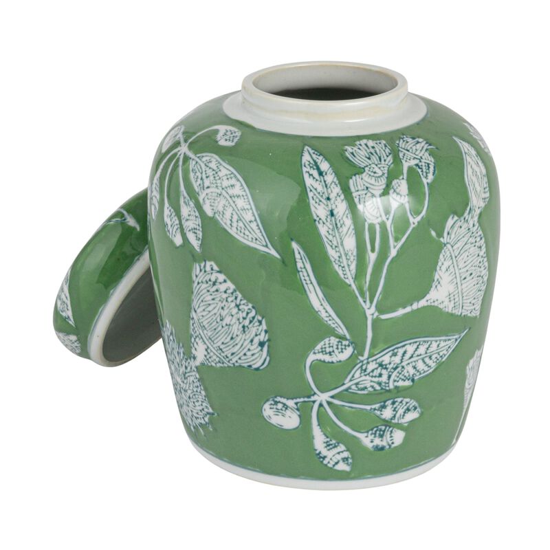 Decorative Ceramic Ginger Jar with Lid, Green image number 3