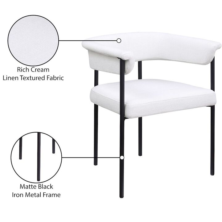 Meridian Furniture Malin Cream Linen Textured Fabric Dining Chair, Set of 2