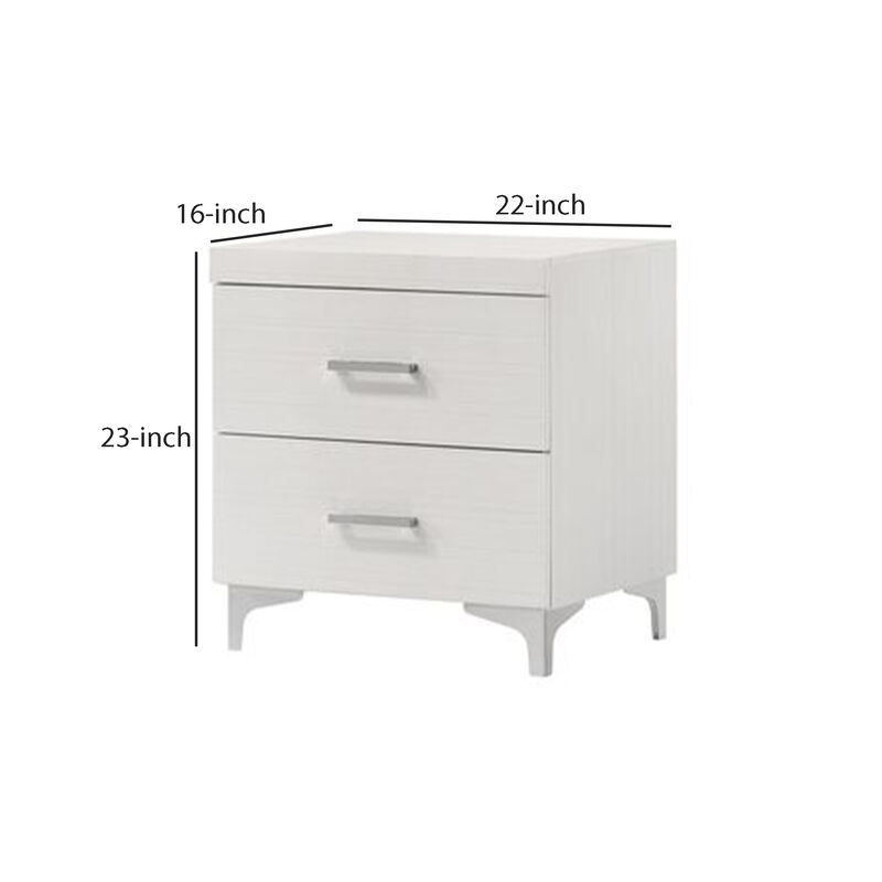 Nightstand with 2 Drawers and Bar Handle, White - Benzara