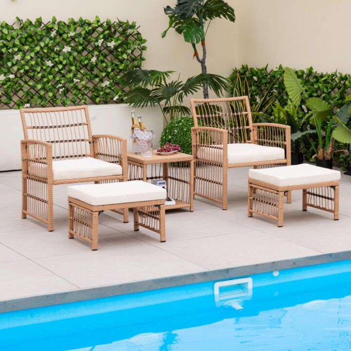 Hivvago 5 Piece Patio Wicker Sofa Set with Seat and Back Cushions-Natural