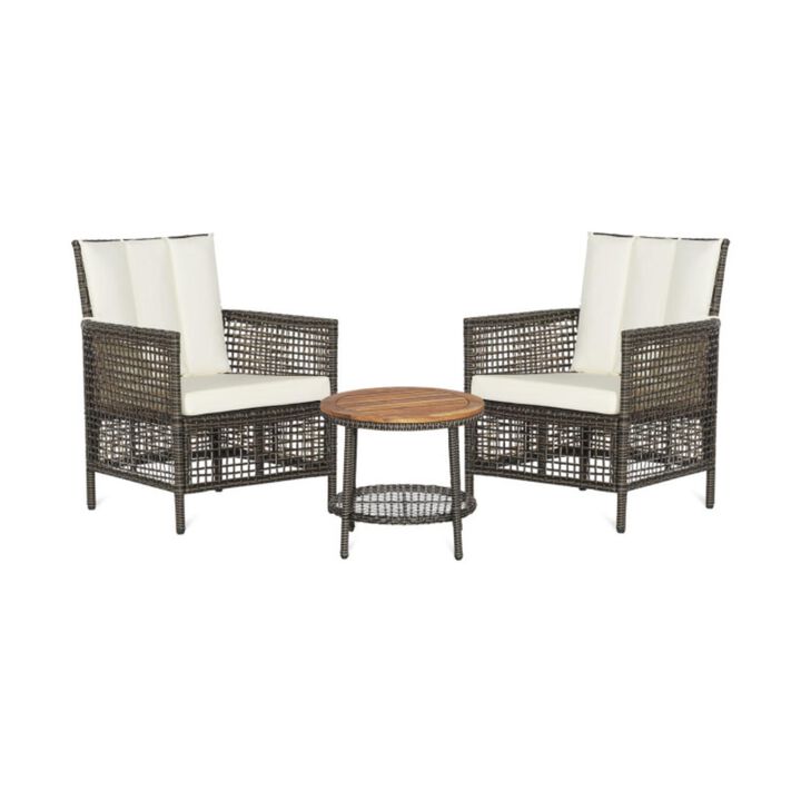 Hivvago 3 Pieces Patio Rattan Furniture Set with Cushioned Sofas and Wood Table Top