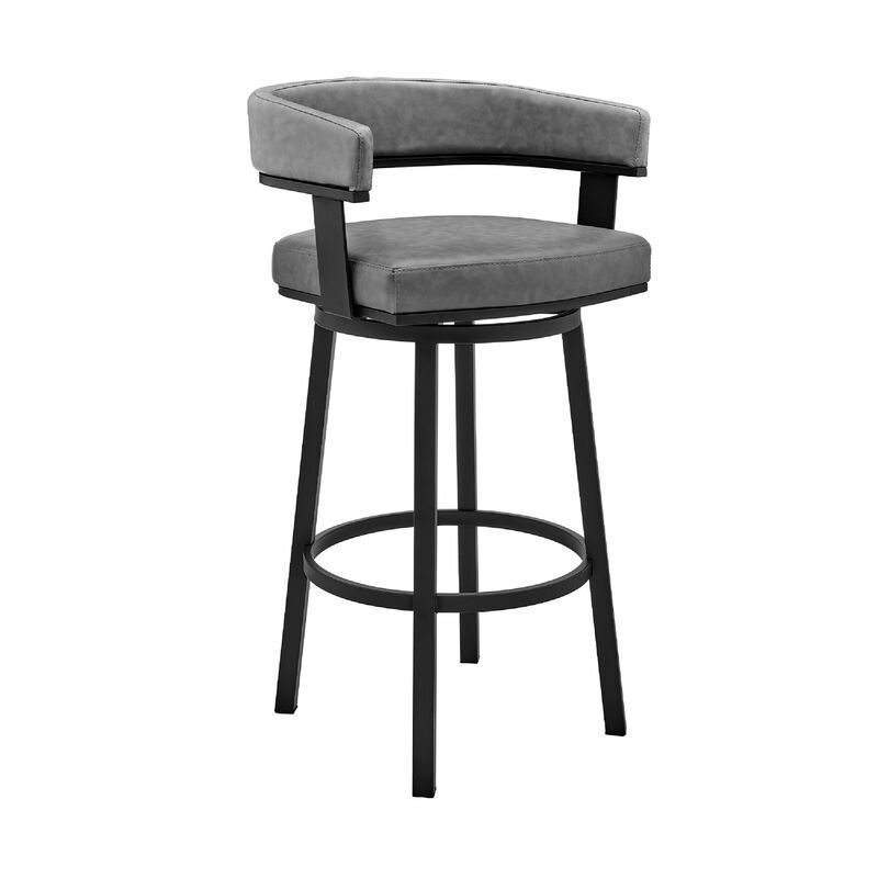 Swivel Counter Barstool with Curved Open Back and Metal Legs, Black and Gray-Benzara image number 1