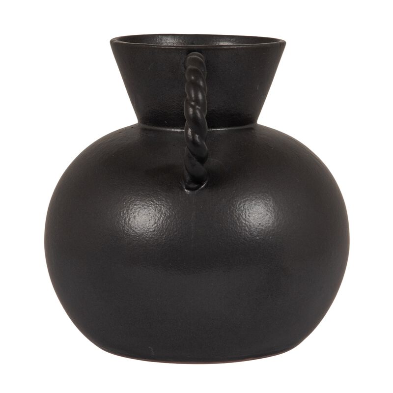 Stoneware Vase with Twisted Handles, Reactive Matte Black Glaze image number 3