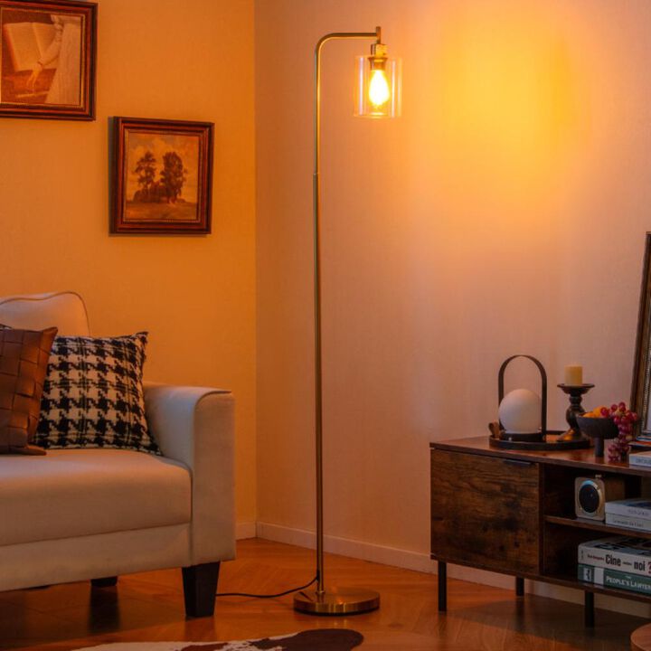 Hivvago Modern Floor Lamp with Hanging Glass Lampshade and Foot Switch