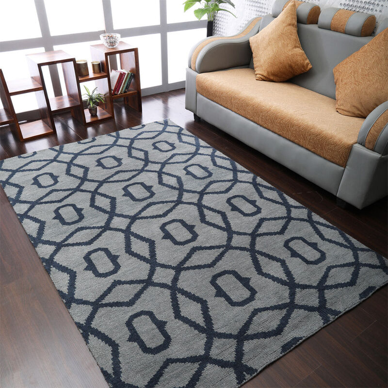 HAND KNOTTED WOOL Geometric AREA RUGS  - Rectangle Shape, Geometric Modern, Medium Pile Handmade Area Rugs for Living Room, Bed Room (N00533) image number 1