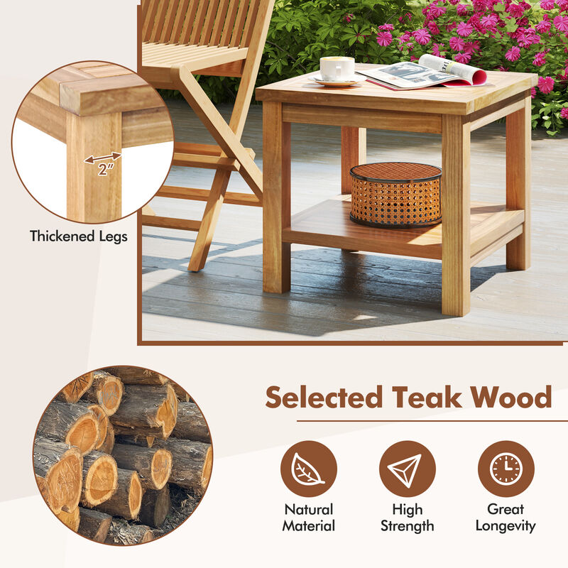Open Shelf Teak End Table &ndash; Square Nightstand for Small Rooms image number 6