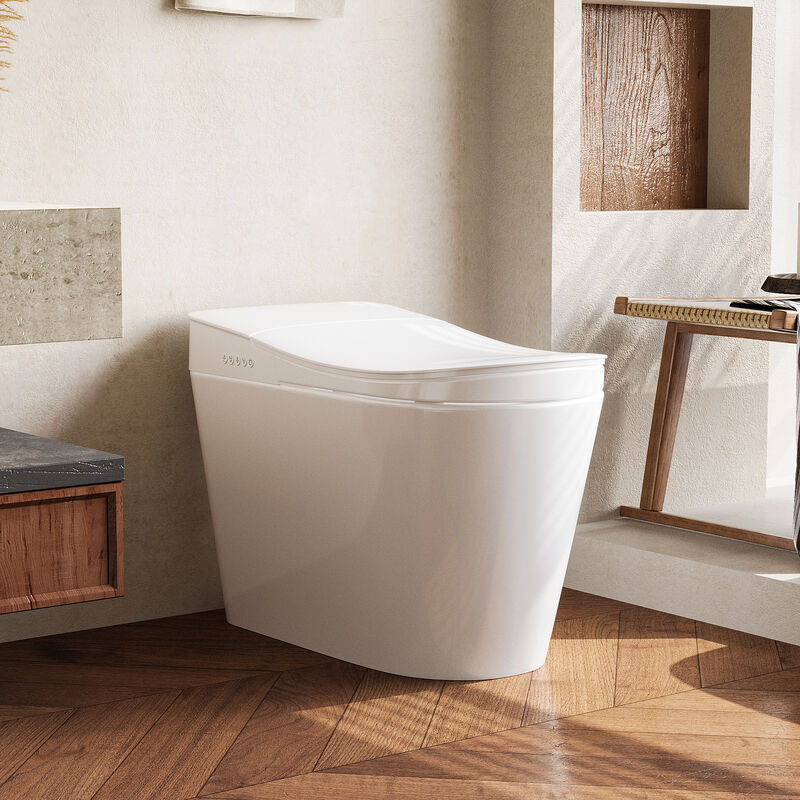 FUFU&GAGA Advanced Ceramic Glazing Smart Toilet with UV Sterilization, Radar Sensing Flip Cover, Foot Sensor, Built-in Bidet and Ambient Lighting (27.9 in. W x 15.4 in. D x 19.3 in. H), White