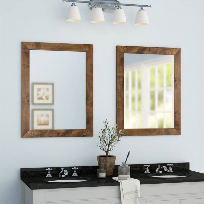 Hivvago Set of 2 Modern Farmhouse Mirror Set Distressed Brown Wood Frame 31 x 24 inch
