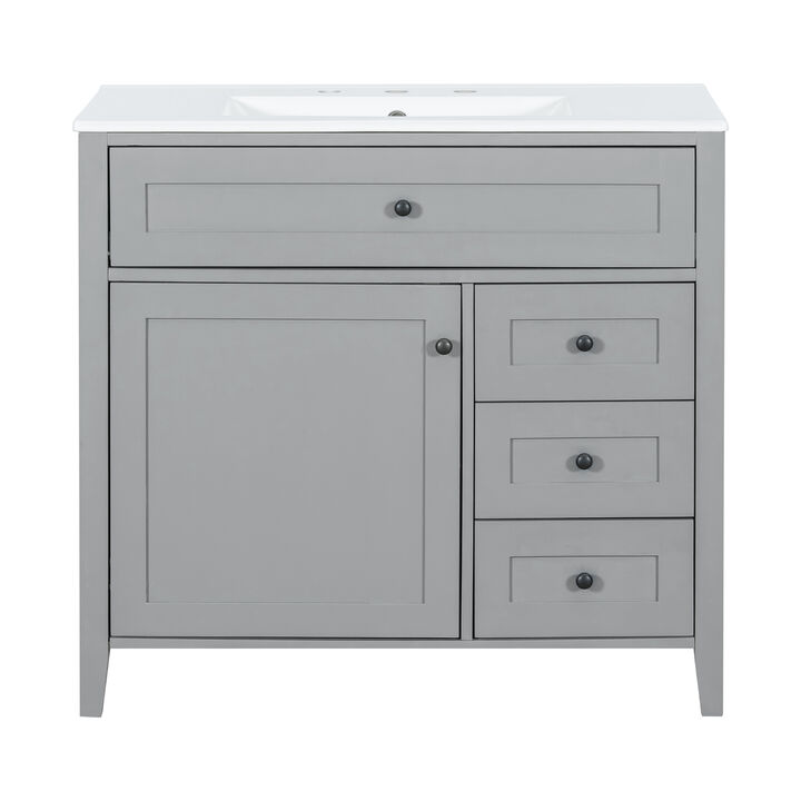 Merax Bathroom Storage Vanity with Left Adjustable Shelving Cabinet & 3 Right Smooth-Glide Drawers