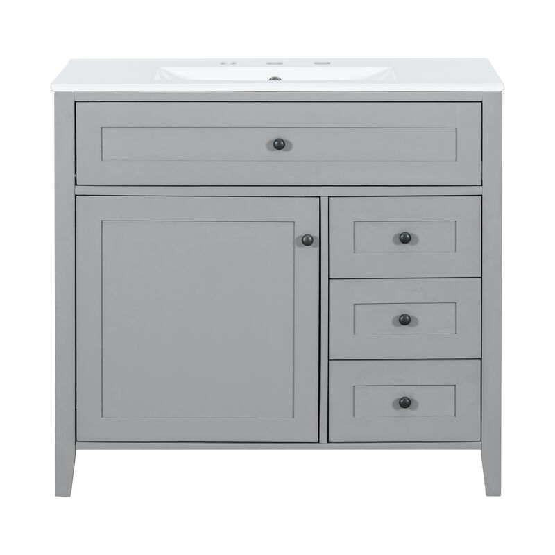 Merax Bathroom Storage Vanity with Left Adjustable Shelving Cabinet & 3 Right Smooth-Glide Drawers image number 0