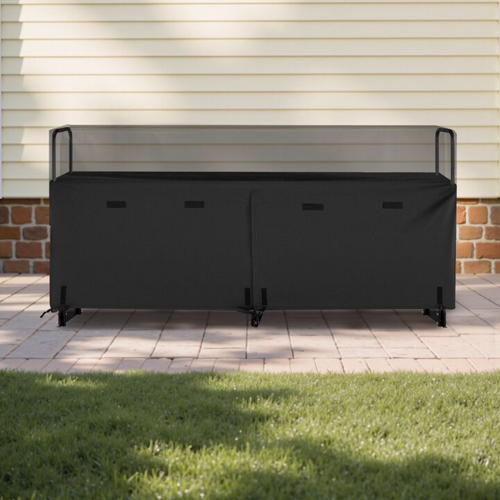 Outdoor Firewood Rack with Waterproof Cover Heavy Duty Steel Log Storage Holder-Black