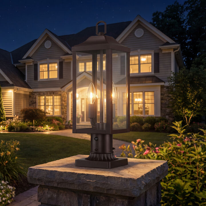 20 in. Dusk-to-Dawn Farmhouse Modern 2-Light  Outdoor Post Light