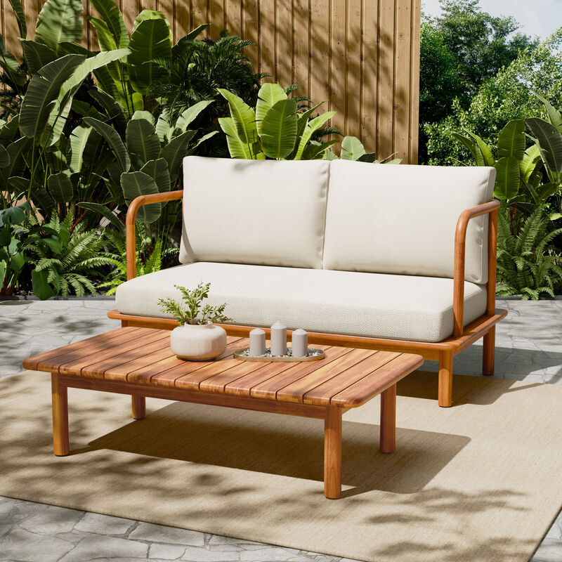 Christopher Knight Home Mavis Modern 2 Piece Acacia Wood Patio Seating Set with Cushion image number 1