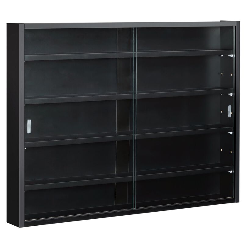 Black Wall Display: 5-Tier Glass Cabinet with Adjustable Shelves