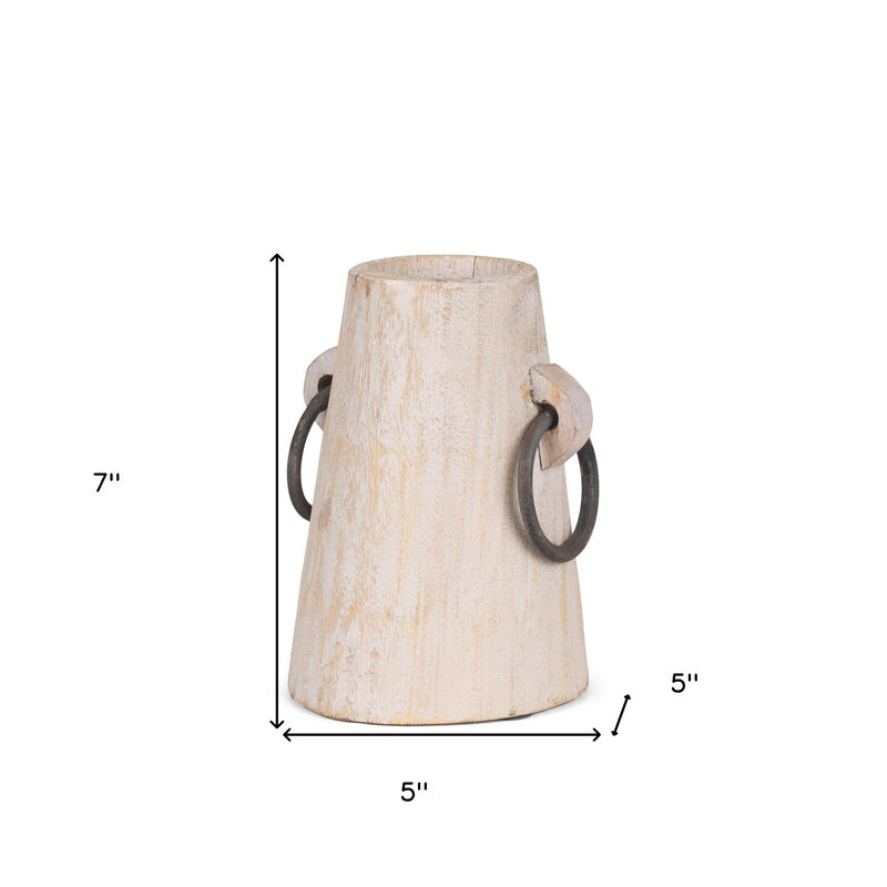 HomeRoots 7" Light Brown Solid Wood Cylinder Jug Vase image number 3
