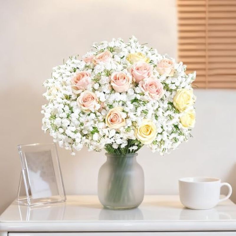 20 Piece White Artificial Baby Breath Flower Stems Real Touch Vase Filler image number 3