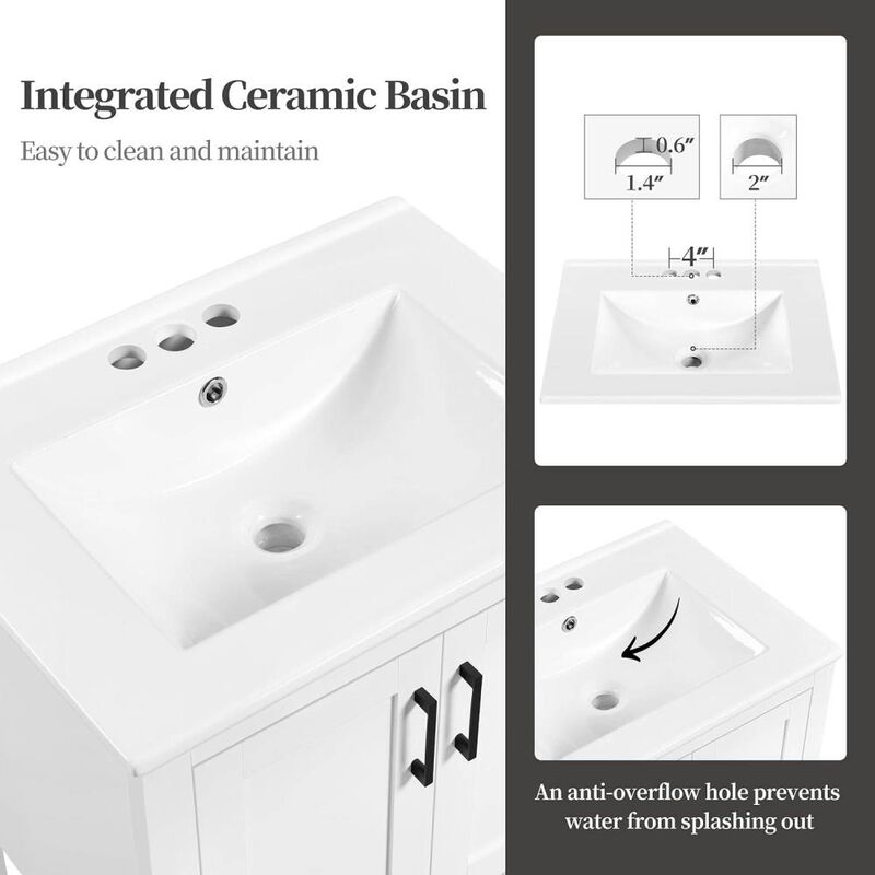 Hivvago Modern White Wood Bathroom Vanity with White Ceramic Sink