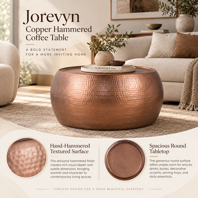Jorevyn Gold Hammered Coffee Table image number 3