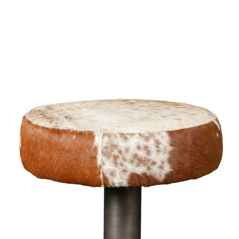 World Interiors Melbourne 16in Brown Cowhide Leather and Iron Bar Stool image number 2