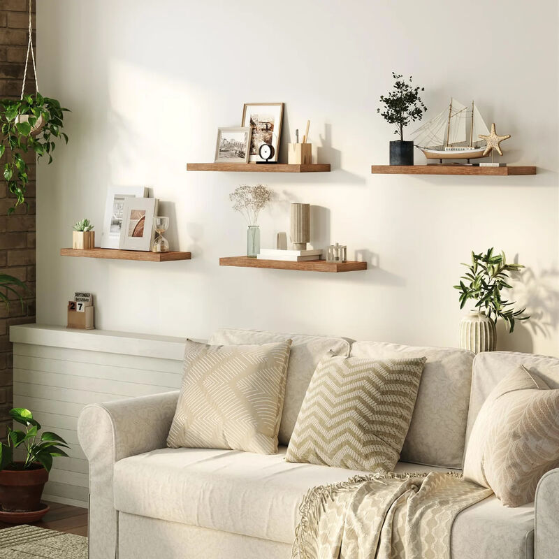 Floating Wall Shelves Set of 2, Wall-Mounted Storage for Bedroom or Living Room-Brown image number 6