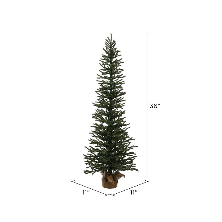Vickerman 3' Mini Pine Artificial Christmas Tree Unlit, Seasonal Indoor Home Decor with Decorative Burlap Base