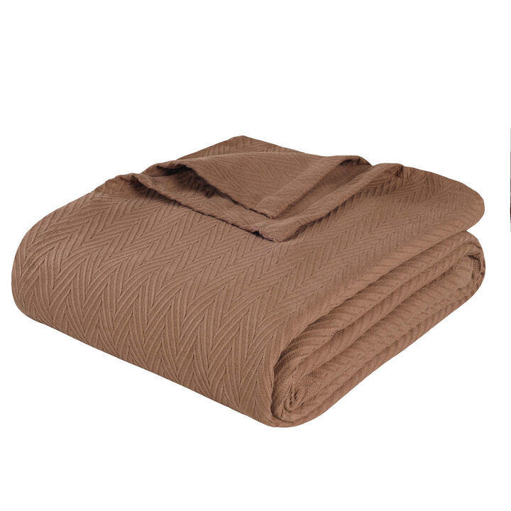 HomeRoots Queen Taupe Cotton Woven Chevron Blanket