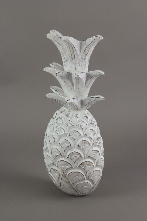 10 Inch White Pineapple Hanging Wall Art Carved Wood Sculpture Home Decor Plaque
