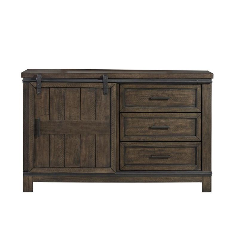 Liberty Furniture Thornwood Hills Barn Door Dresser in Rock Beaten Brown w/ Saw Cuts image number 1