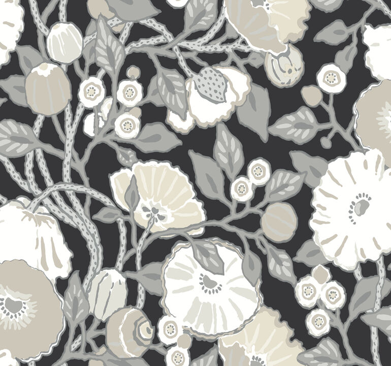 Vincent Poppies Black & Cream Wallpaper